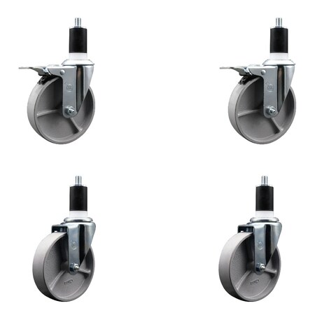 Service Caster 5'' Semi Steel Swivel 1-1/2'' Expanding Stem Caster Set 2 Total Lock Brakes, 4PK SCC-EXTTL20S515-SSR-2-S-2-112